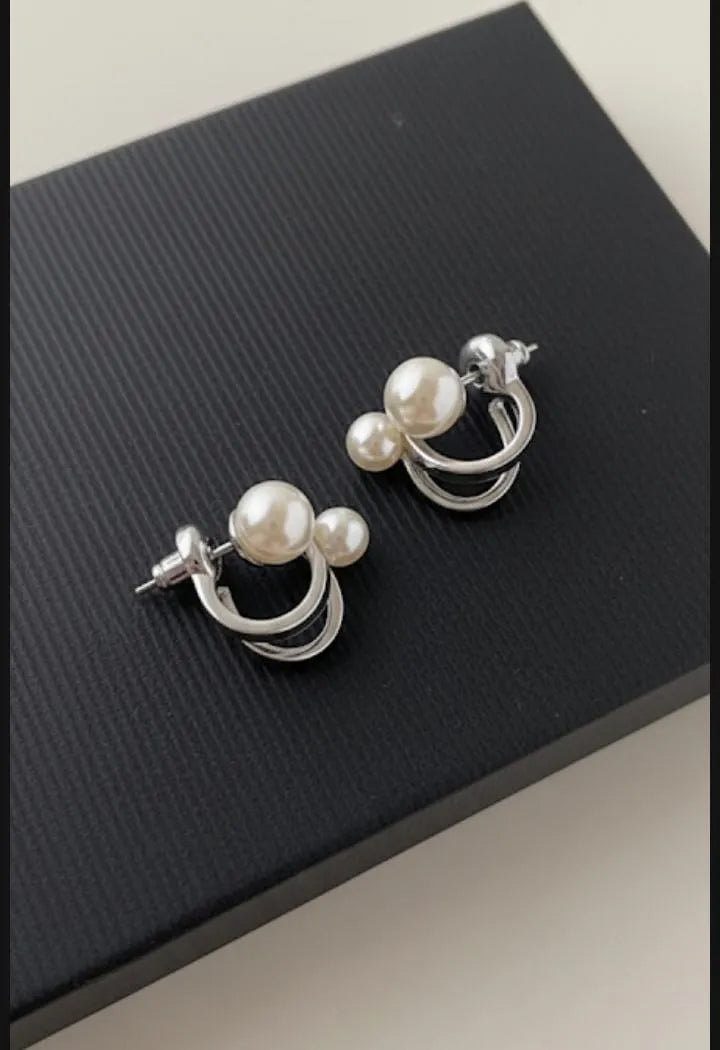 Pearl Korean Earrings Gold Finish 2 in 1 Set