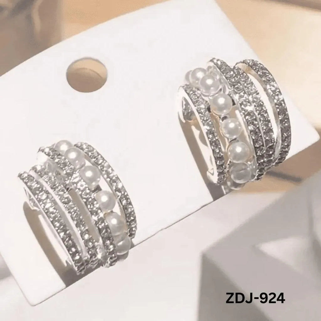 Korean Zircon Pearl Earrings Silver Golden Pack of 2