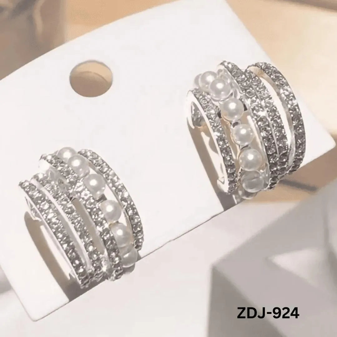 Korean Zircon Pearl Earrings Silver Golden Pack of 2