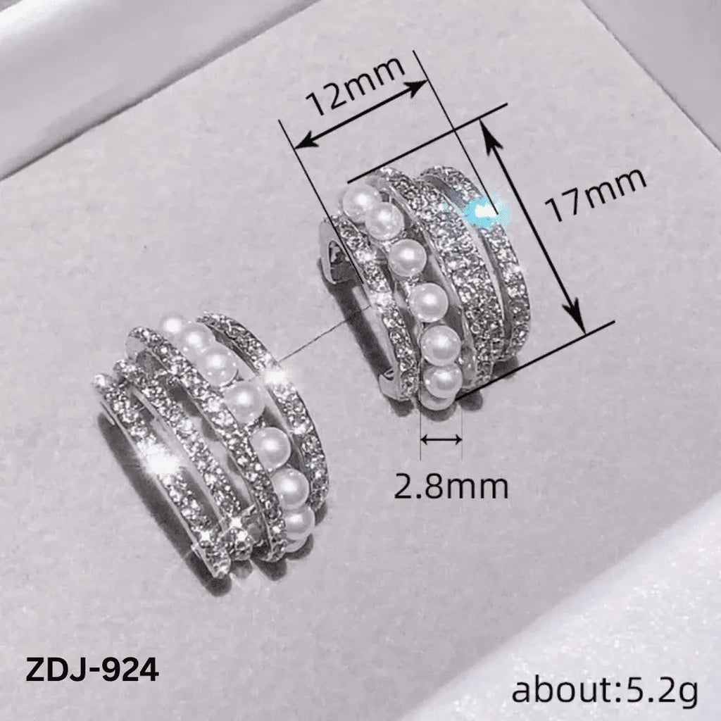 Korean Zircon Pearl Earrings Silver Golden Pack of 2