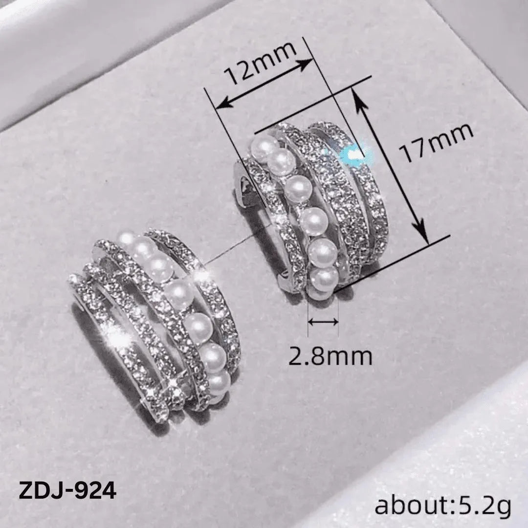 Korean Zircon Pearl Earrings Silver Golden Pack of 2