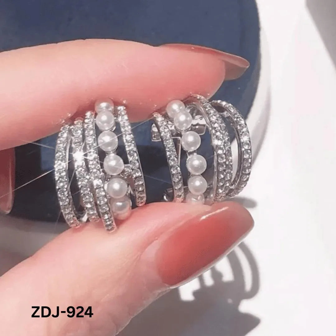 Korean Zircon Pearl Earrings Silver Golden Pack of 2