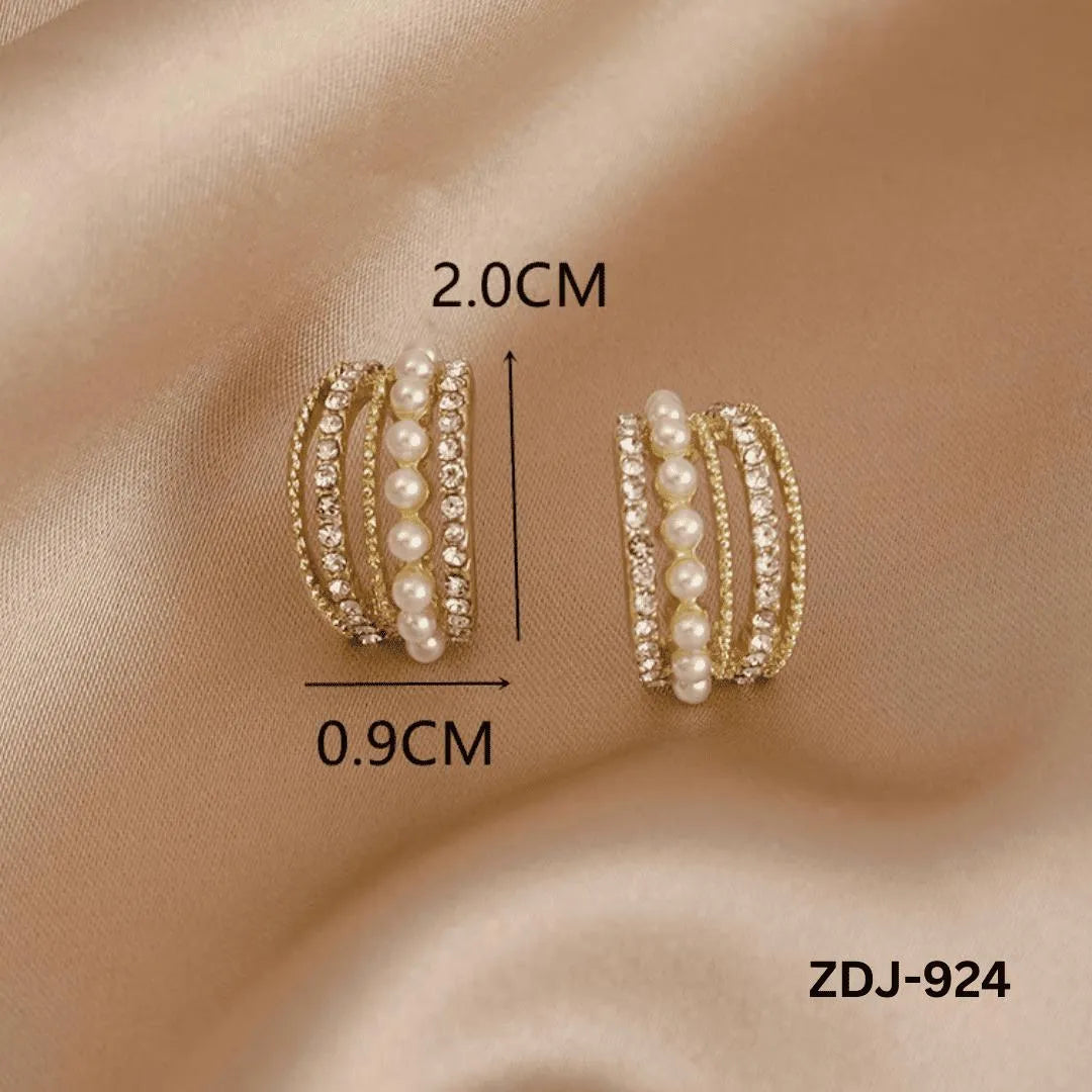 Korean Zircon Pearl Earrings Silver Golden Pack of 2