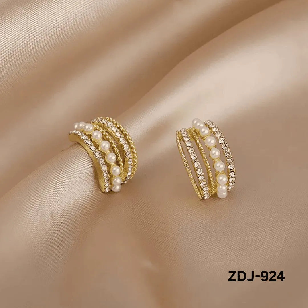 Korean Zircon Pearl Earrings Silver Golden Pack of 2