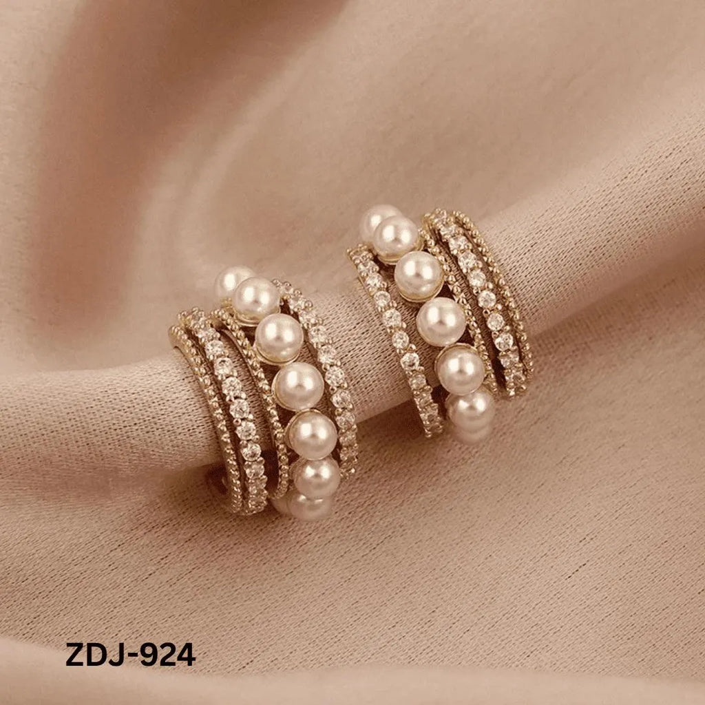 Korean Zircon Pearl Earrings Silver Golden Pack of 2