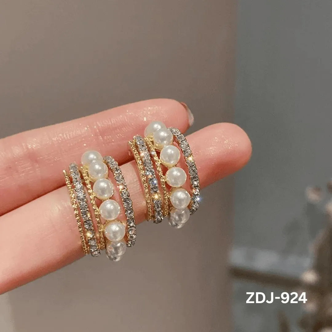 Korean Zircon Pearl Earrings Silver Golden Pack of 2