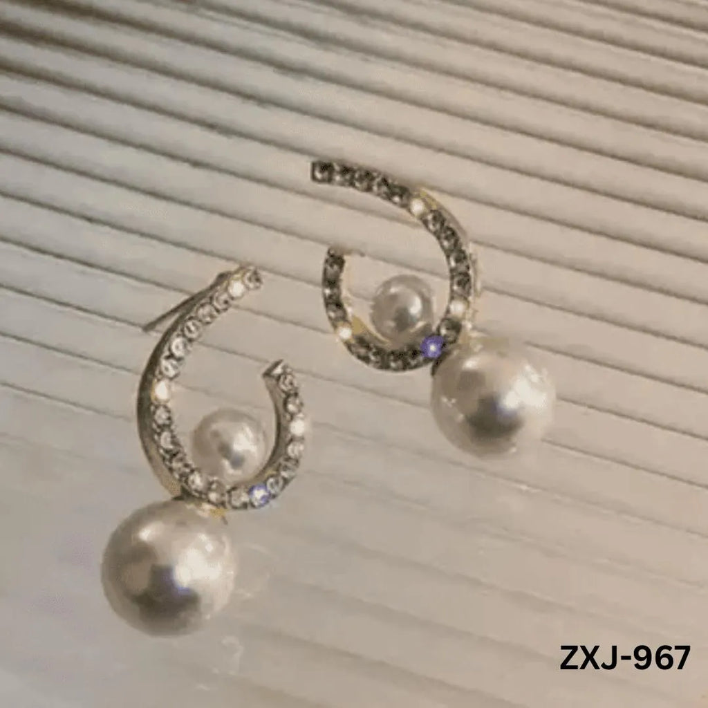 Korean Style Pearl Earrings U-Shape Silver Gold