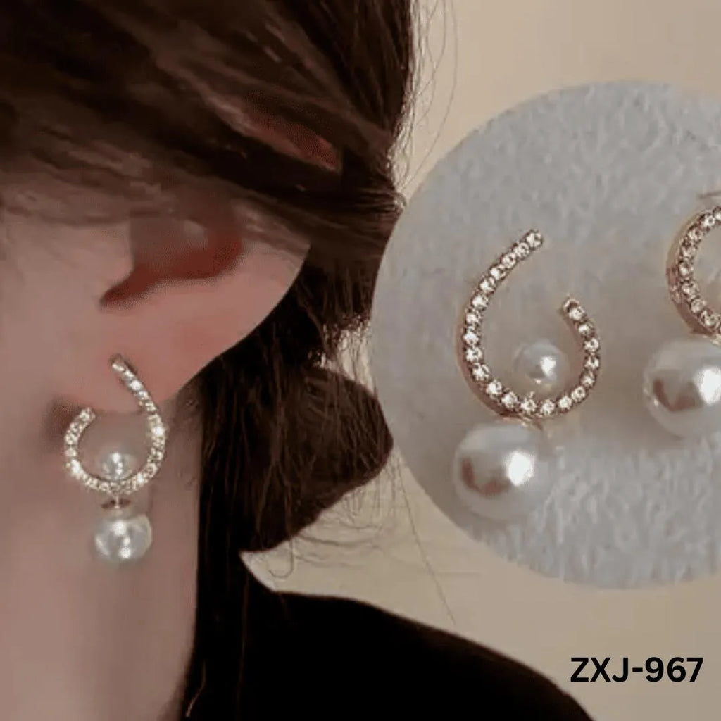 Korean Style Pearl Earrings U-Shape Silver Gold