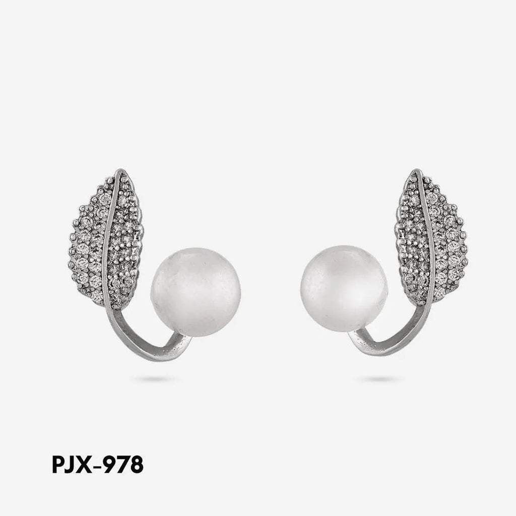 Leaf Pearl Earrings Silver Lightweight for Daily Wear