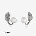 Leaf Pearl Earrings Silver Lightweight for Daily Wear