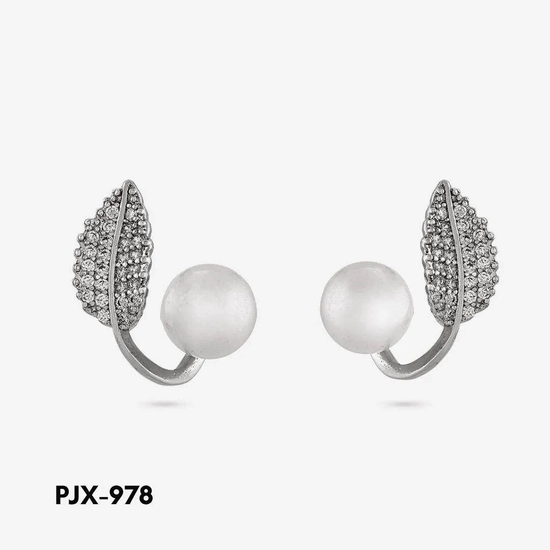 Leaf Pearl Earrings Silver Lightweight for Daily Wear