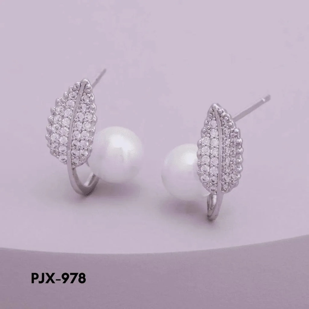 Leaf Pearl Earrings Silver Lightweight for Daily Wear