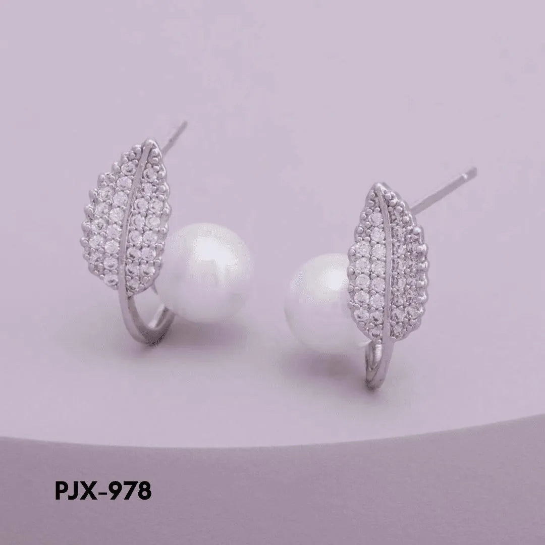 Leaf Pearl Earrings Silver Lightweight for Daily Wear