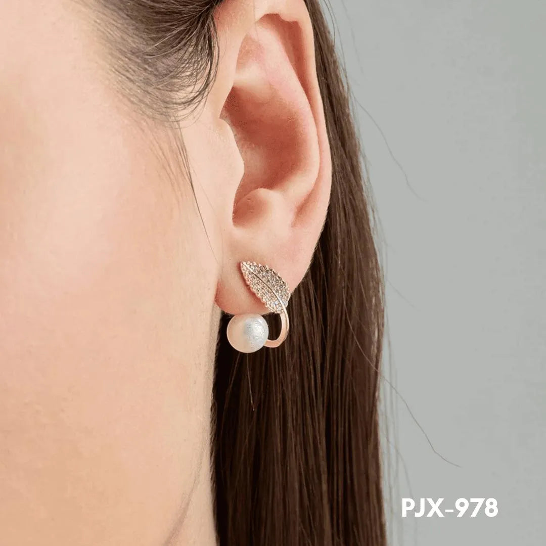 Leaf Pearl Earrings Silver Lightweight for Daily Wear