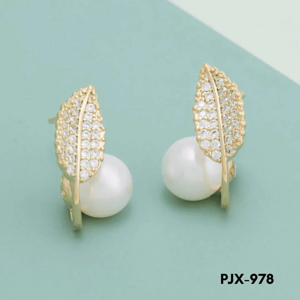 Leaf Pearl Earrings Silver Lightweight for Daily Wear