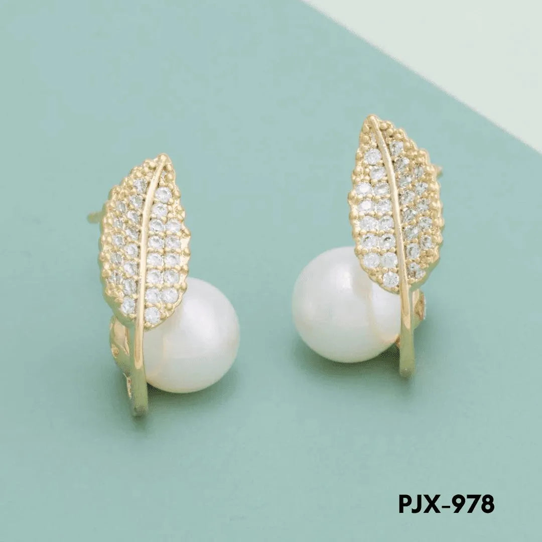 Leaf Pearl Earrings Silver Lightweight for Daily Wear