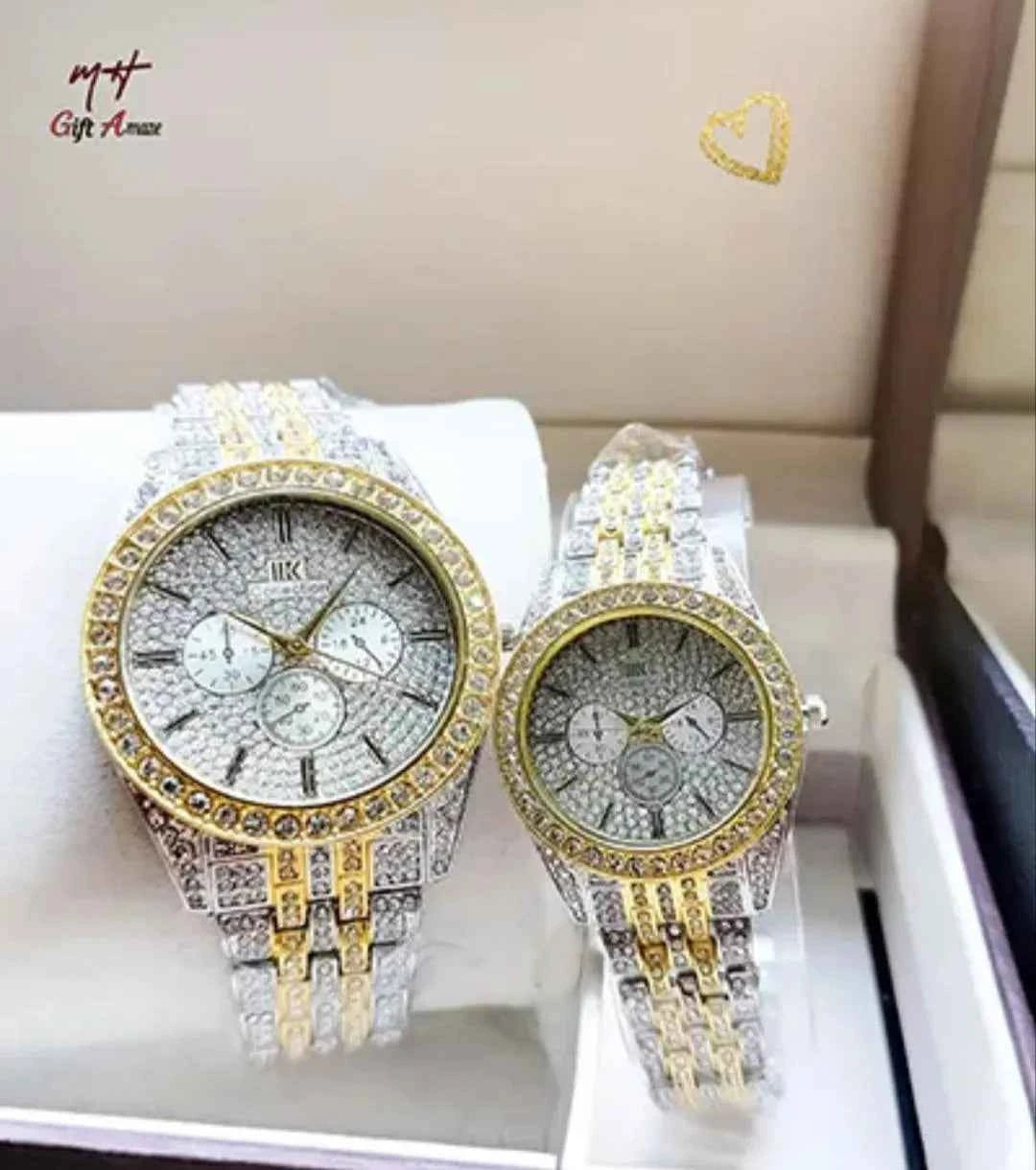 Golden Silver Unisex Couple Watches Stainless Steel Chain Strap