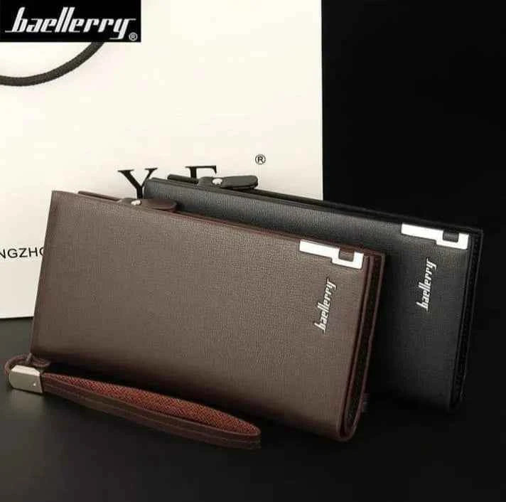 Men's Slim Zipper Leather Wallet Brown Black