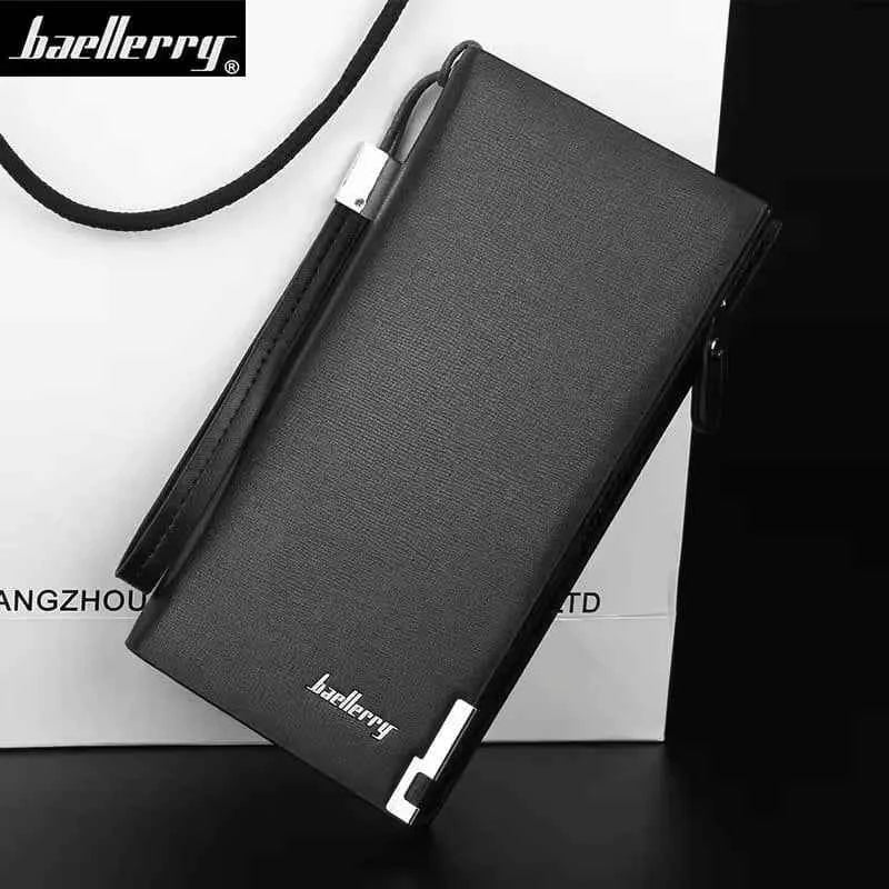 Men's Slim Zipper Leather Wallet Brown Black