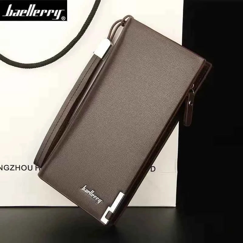 Men's Slim Zipper Leather Wallet Brown Black