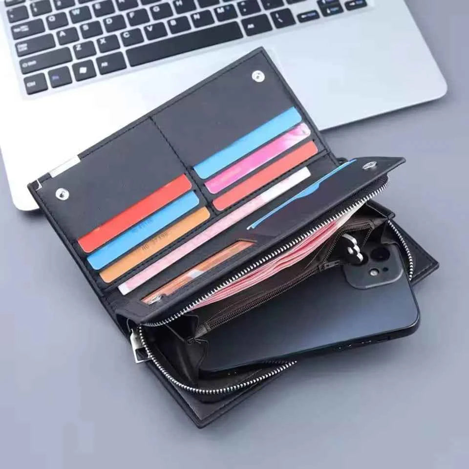 Men's Slim Zipper Leather Wallet Brown Black