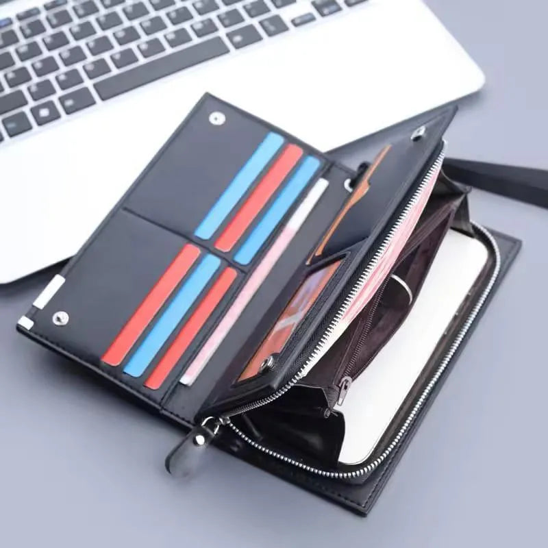 Men's Slim Zipper Leather Wallet Brown Black