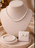 Beaded Silver Plated Pearl Necklace And Bracelet Set