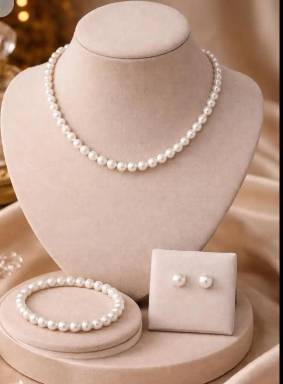Beaded Silver Plated Pearl Necklace And Bracelet Set