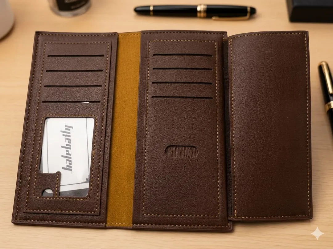 Men's Leather Wallet Men's Luxury Genuine Leather Long Trifold Wallet