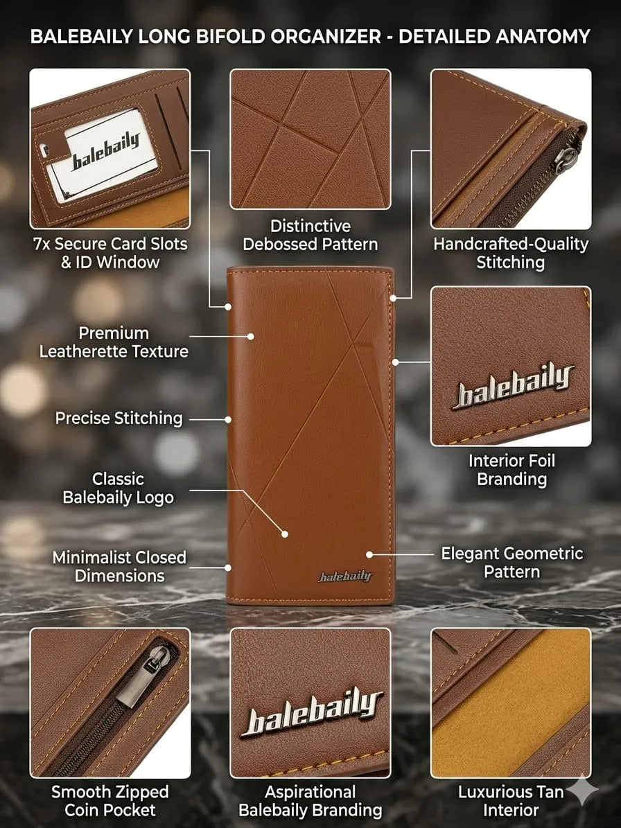 Men's Leather Wallet Men's Luxury Genuine Leather Long Trifold Wallet