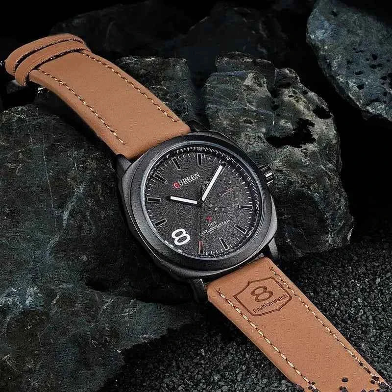 Curren Men's Leather Strap Quartz Watch – Luxury Analog Waterproof Fashion Wrist Watch for Men