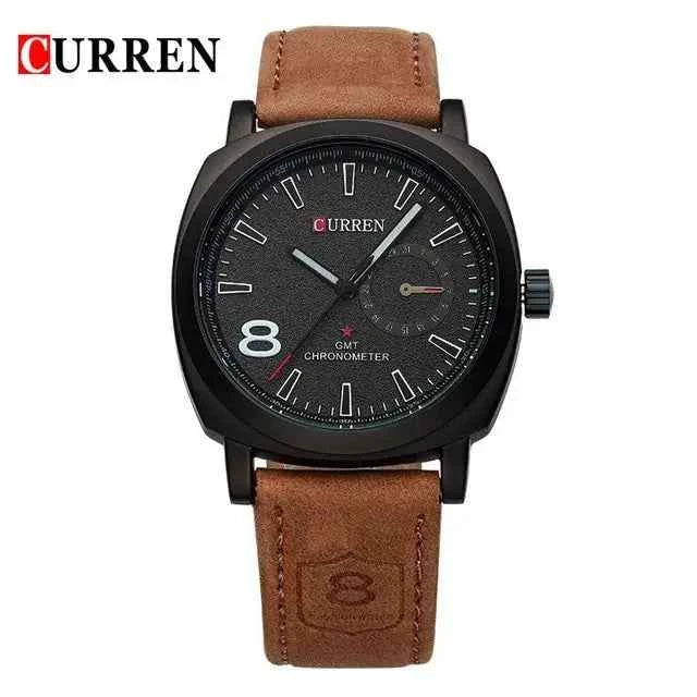 Curren Men's Leather Strap Quartz Watch – Luxury Analog Waterproof Fashion Wrist Watch for Men