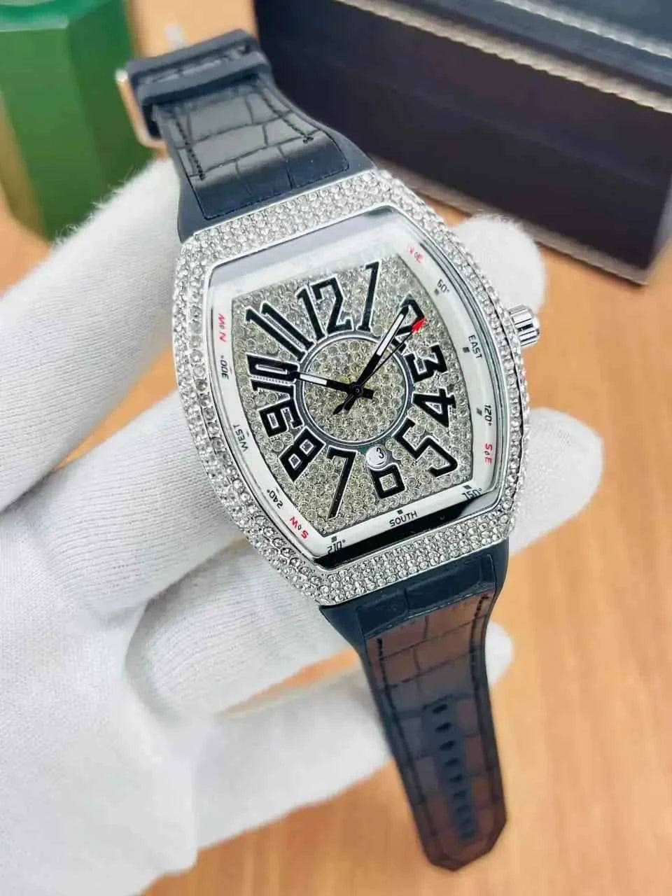 Diamond Stone Men's Luxury Fashion Watch, (Working Date & Premium Textured Strap)