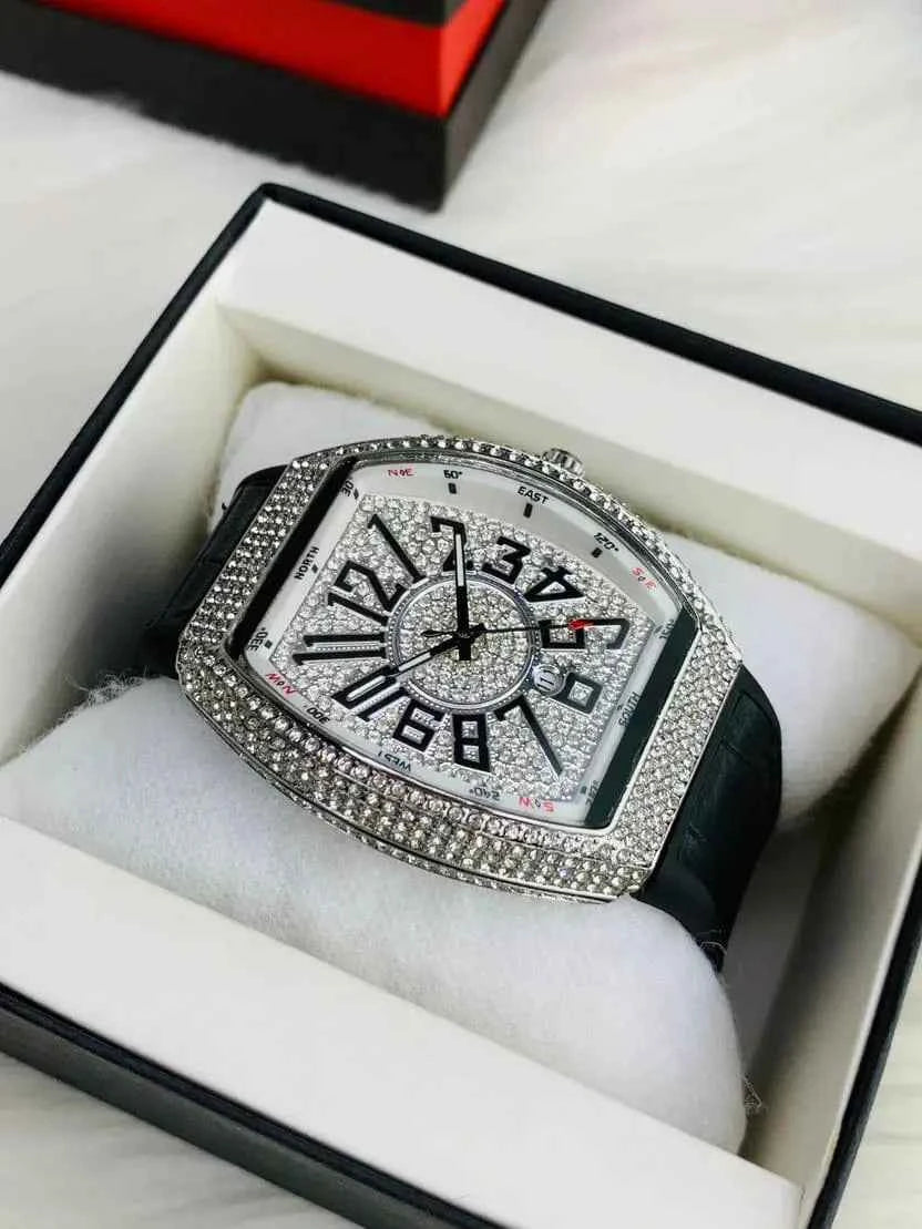 Diamond Stone Men's Luxury Fashion Watch, (Working Date & Premium Textured Strap)