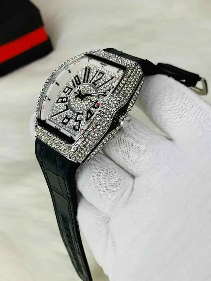 Diamond Stone Men's Luxury Fashion Watch, (Working Date & Premium Textured Strap)