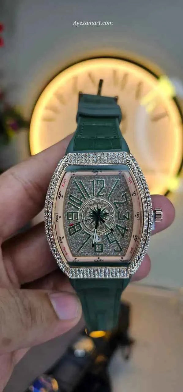 Diamond Stone Men's Luxury Fashion Watch, (Working Date & Premium Textured Strap)