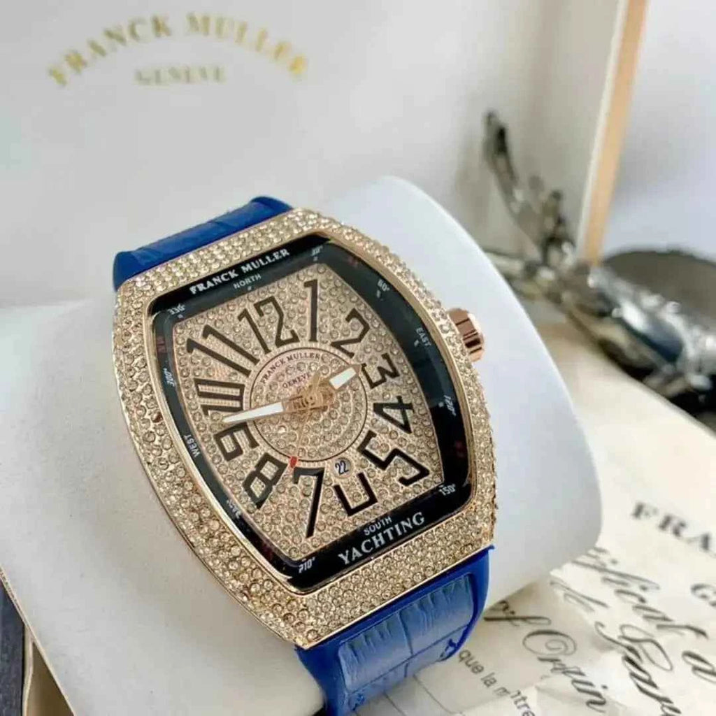 Diamond Stone Men's Luxury Fashion Watch, (Working Date & Premium Textured Strap)