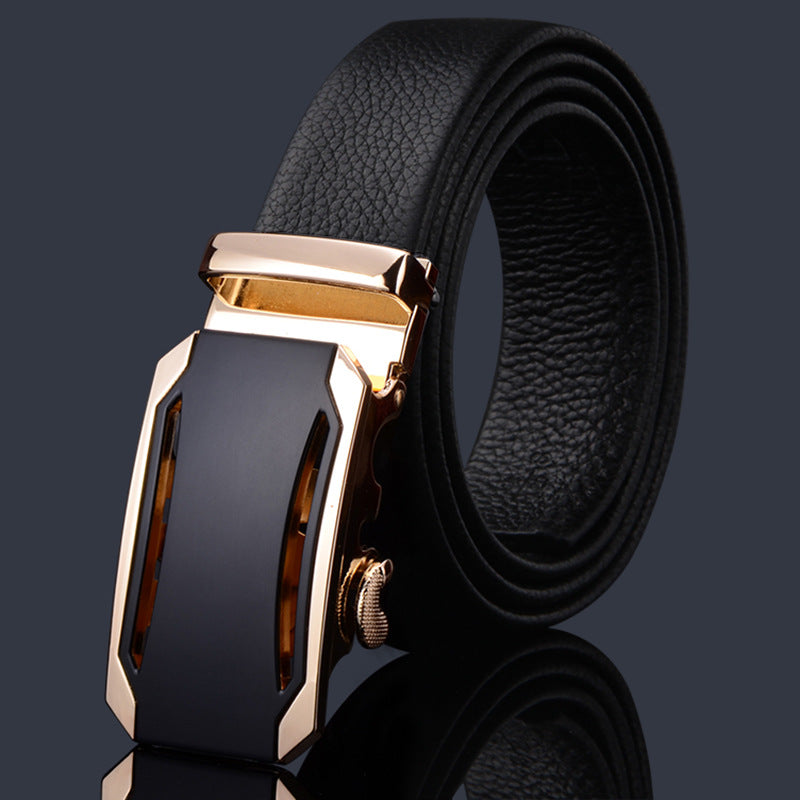 Men Black Leather Automatic Buckle Belt