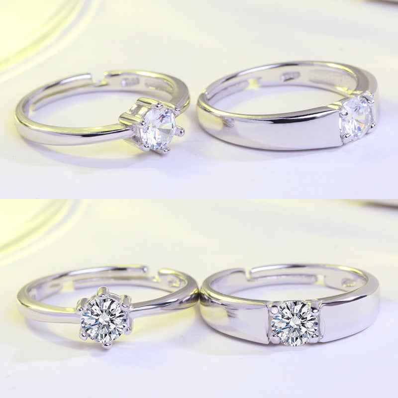 Korean Style Single Diamond Couple Wedding Rings 925 Silver