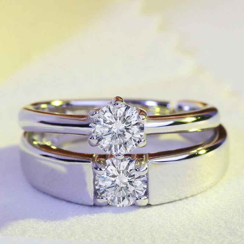 Korean Style Single Diamond Couple Wedding Rings 925 Silver