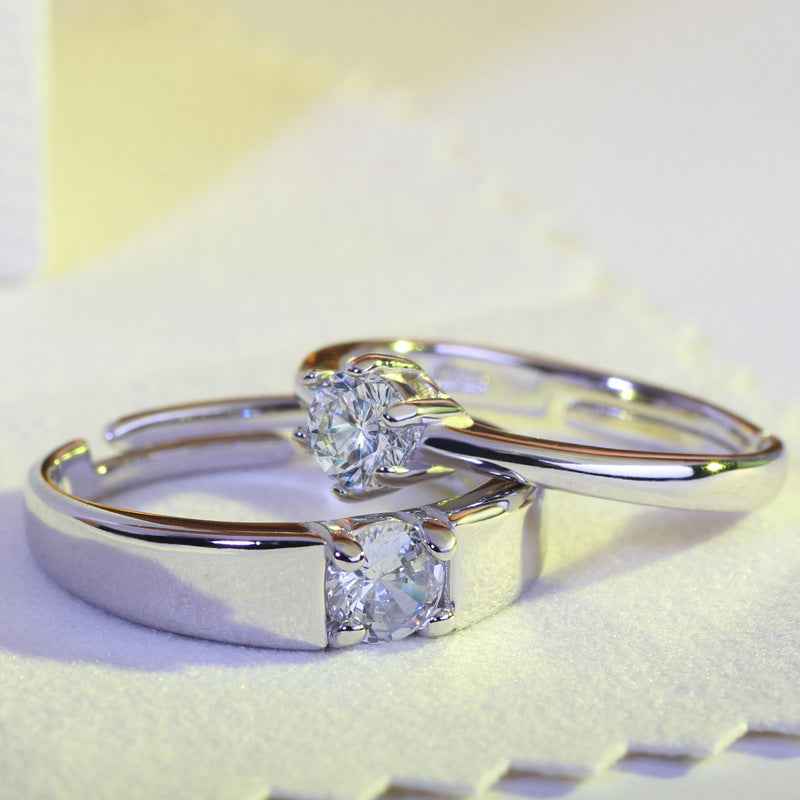 Korean Style Single Diamond Couple Wedding Rings 925 Silver