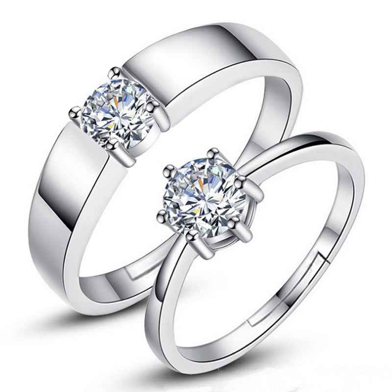 Korean Style Single Diamond Couple Wedding Rings 925 Silver
