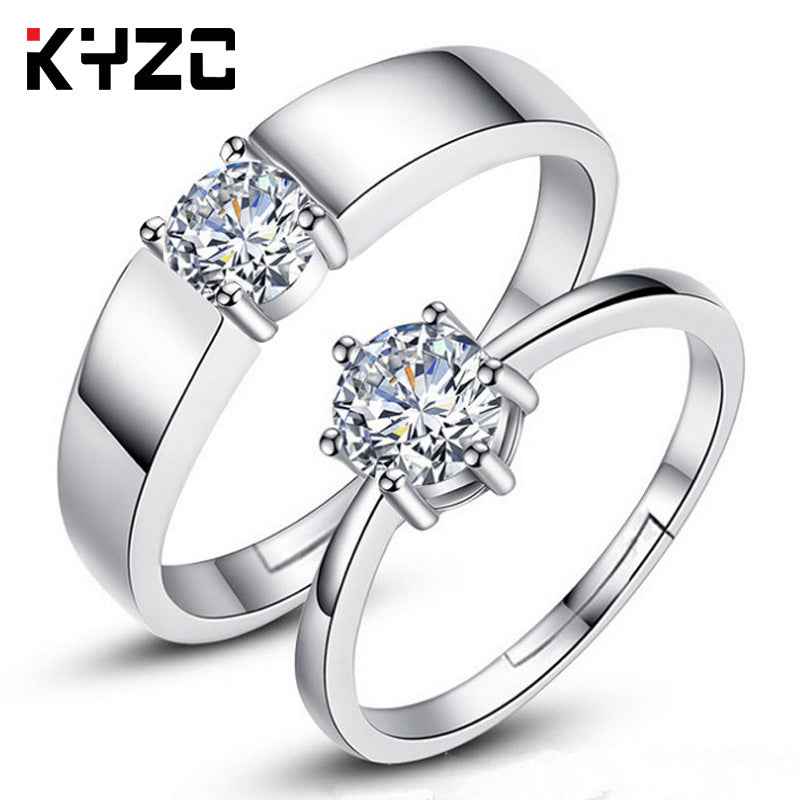 Korean Style Single Diamond Couple Wedding Rings 925 Silver