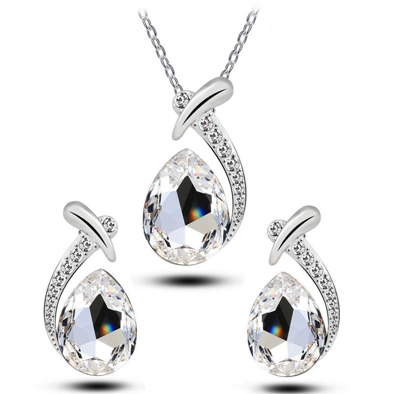Blue Crystal Pendant & Earrings Set for Women