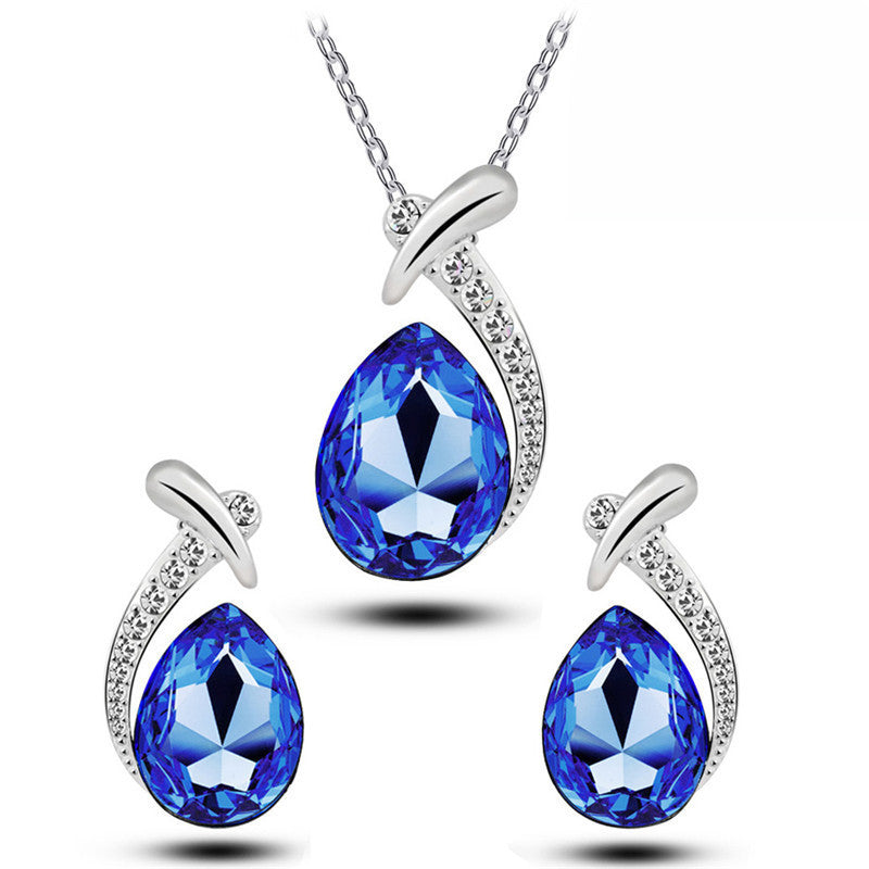 Blue Crystal Pendant & Earrings Set for Women