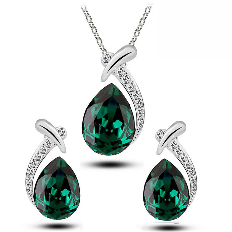 Blue Crystal Pendant & Earrings Set for Women