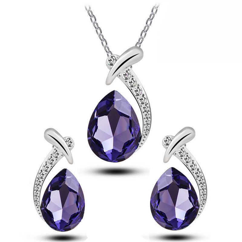 Blue Crystal Pendant & Earrings Set for Women