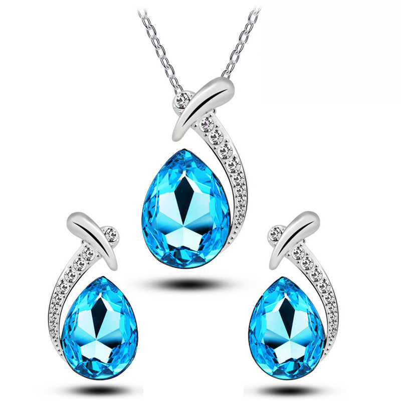 Blue Crystal Pendant & Earrings Set for Women