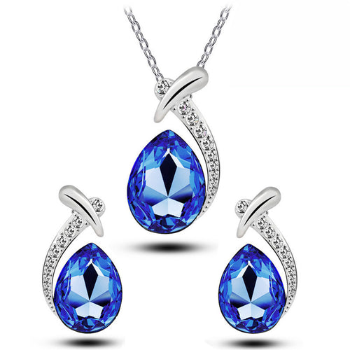 Blue Crystal Pendant & Earrings Set for Women