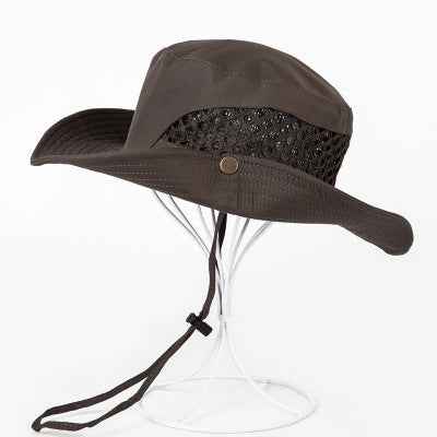 Men Sun Hat Beige Mesh Adjustable Chin Strap